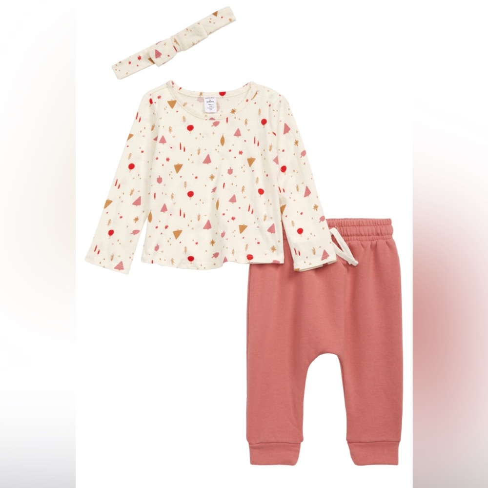 Nordstrom Star Long Sleeve Top, Pants & Headband Set Ivory Winter- Pink, Size 3M - Picture 1 of 5